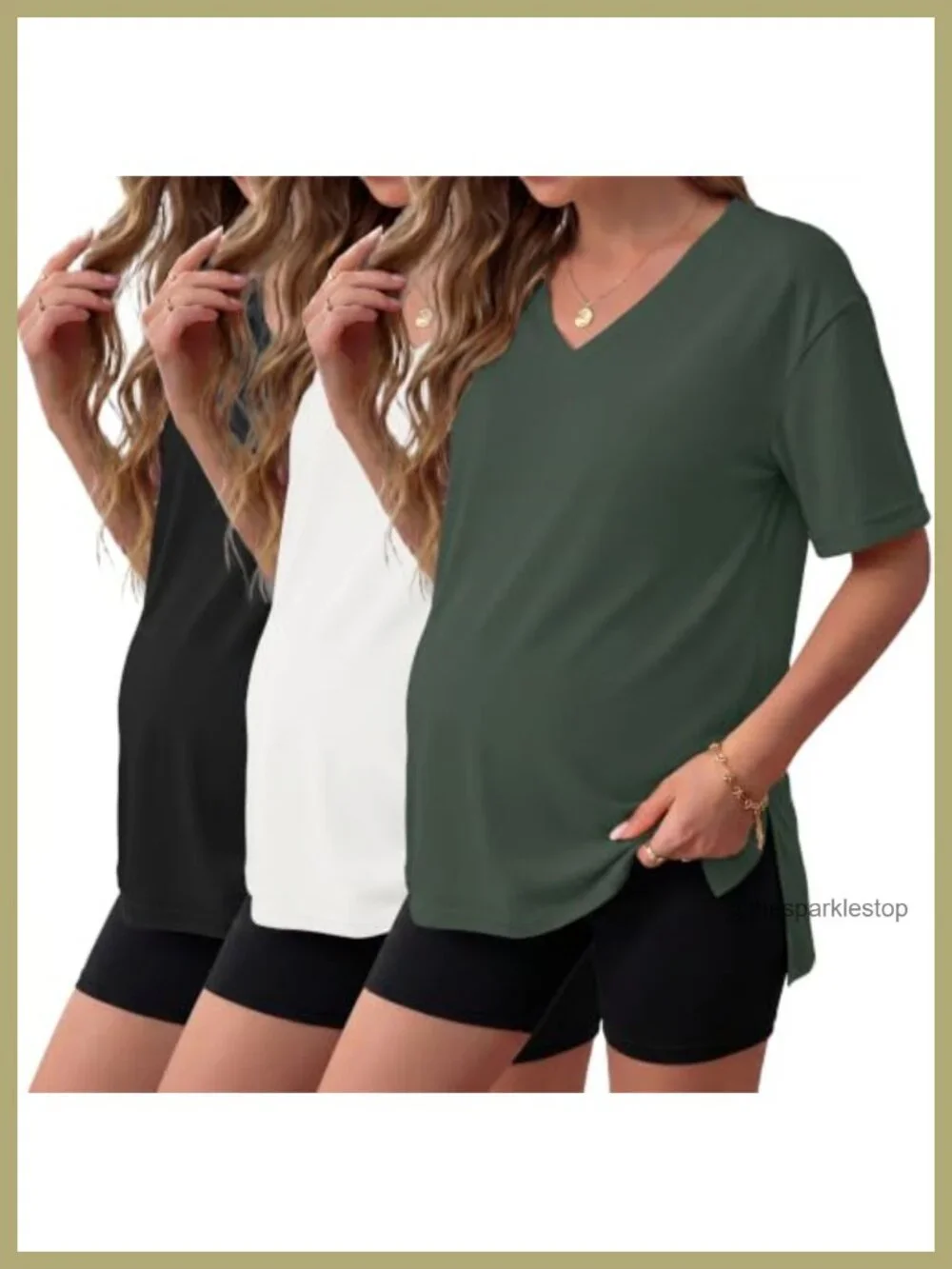 Maternity Shirts 3 Pack Oversized Pregnancy Tops Summer Short Sleeve V Neck